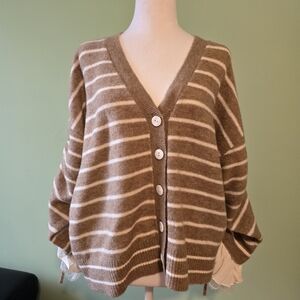 Cinq à Sept Taupe Striped Cardigan